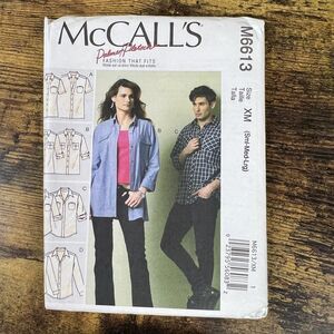 McCall’s Womens Mens Long SleeveShirt 2012 Uncut Pattern Sz Sm-Lg #M6613
